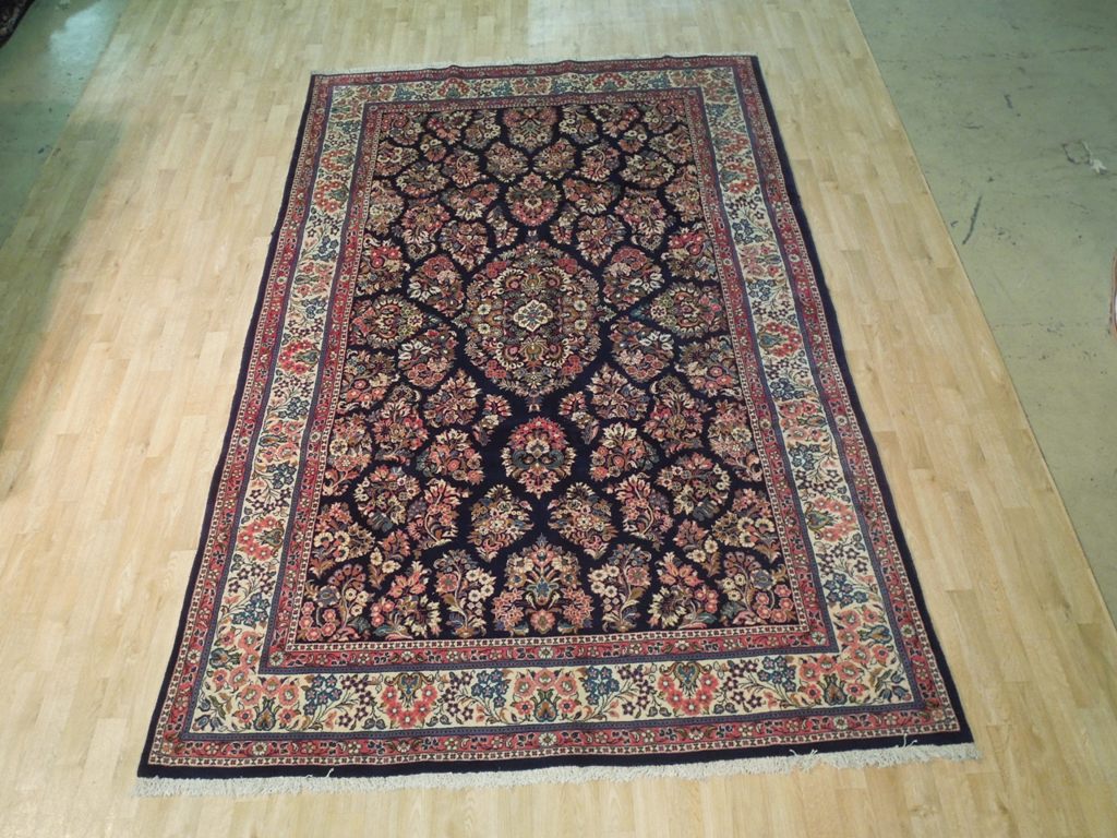 6.10 x 10.7 Navy Blue Fine Persian Sarouk Rug 72774