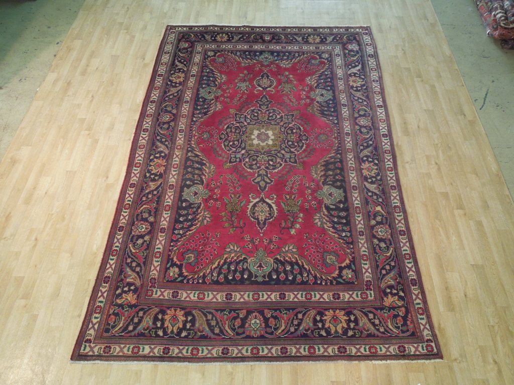 6.7 x 10.3 Red Semi-Antique Persian Tabriz Rug 72797