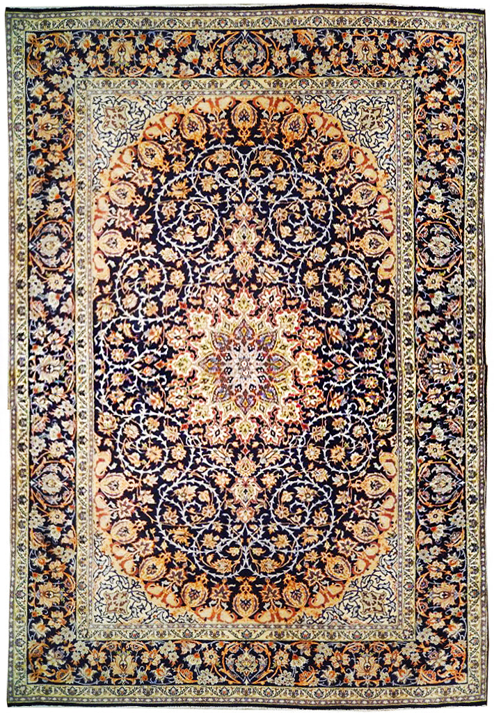 9.6 x 13.2 Navy Blue Semi Antique Persian Esfahan WOOL Rug 73007