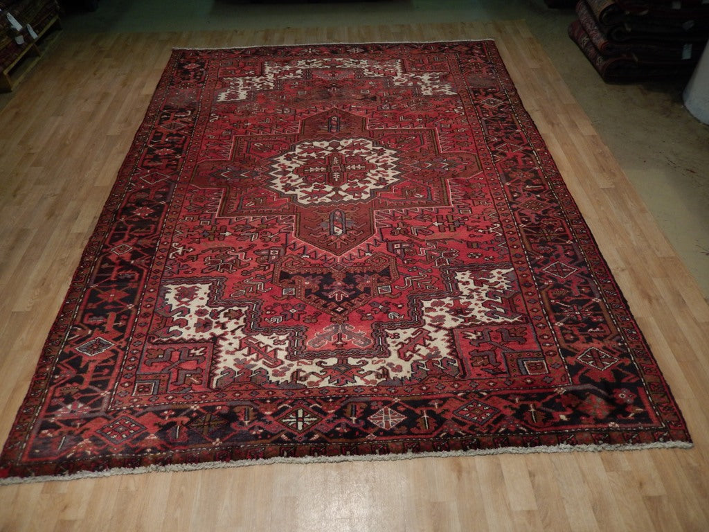 7.10 x 10.7 Maroon Semi-Antique Persian Heriz Rug #B-73181