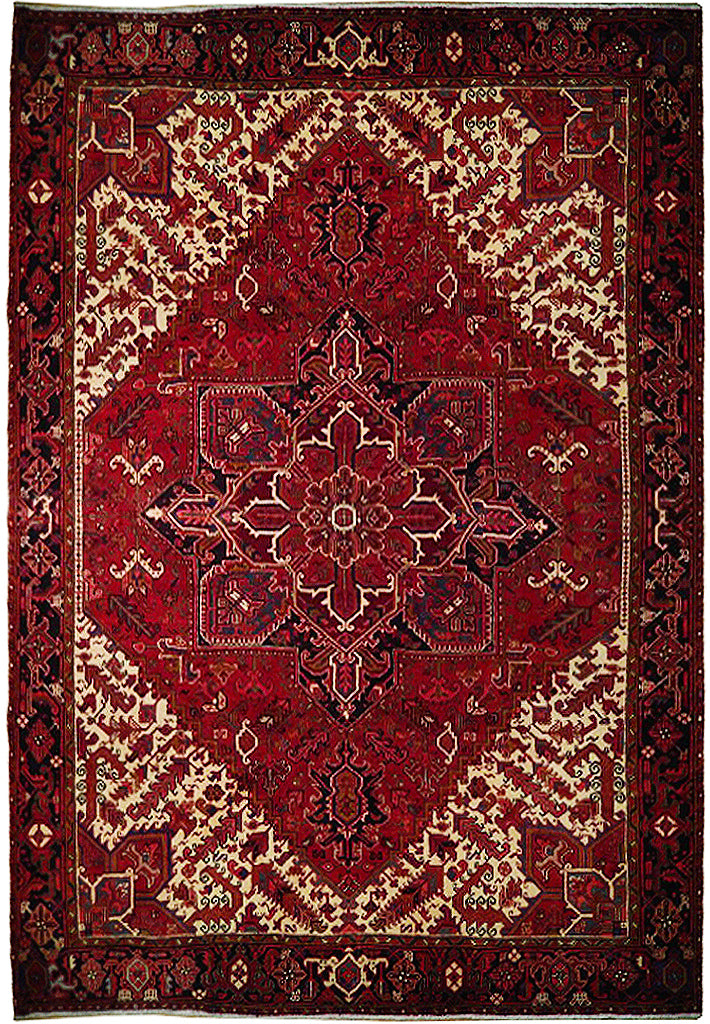 9.5 x 11 Semi-Antique Persian Heriz Rug RUSTIC RED 73199