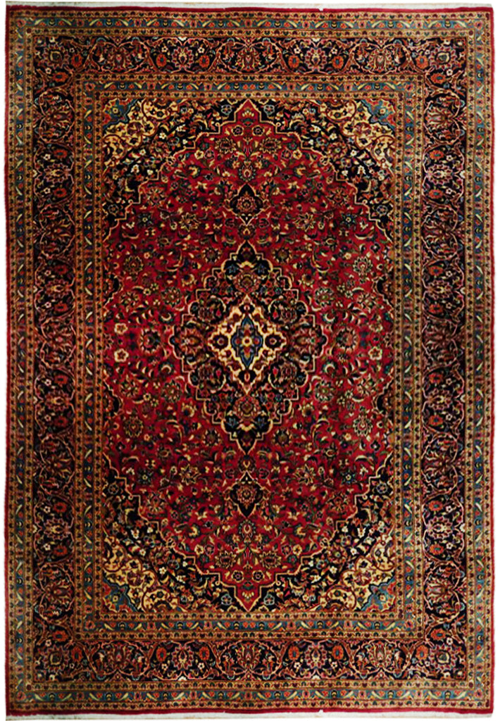 10' x 13' Red Semi-Antique Persian Kashan Rug 73535