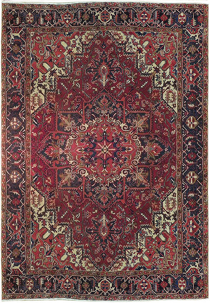 8.6 x 11.5 Red Semi-Antique Persian Heriz Rug 73884