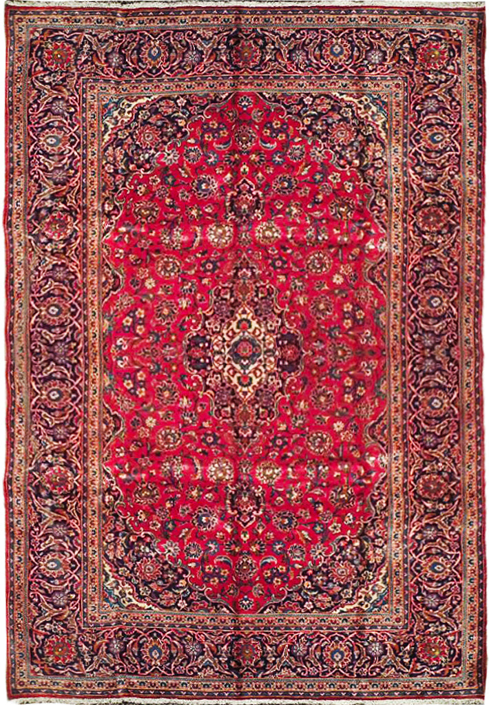6.7 x 9.6 Red Blue Classic Persian Kashan Rug 73907