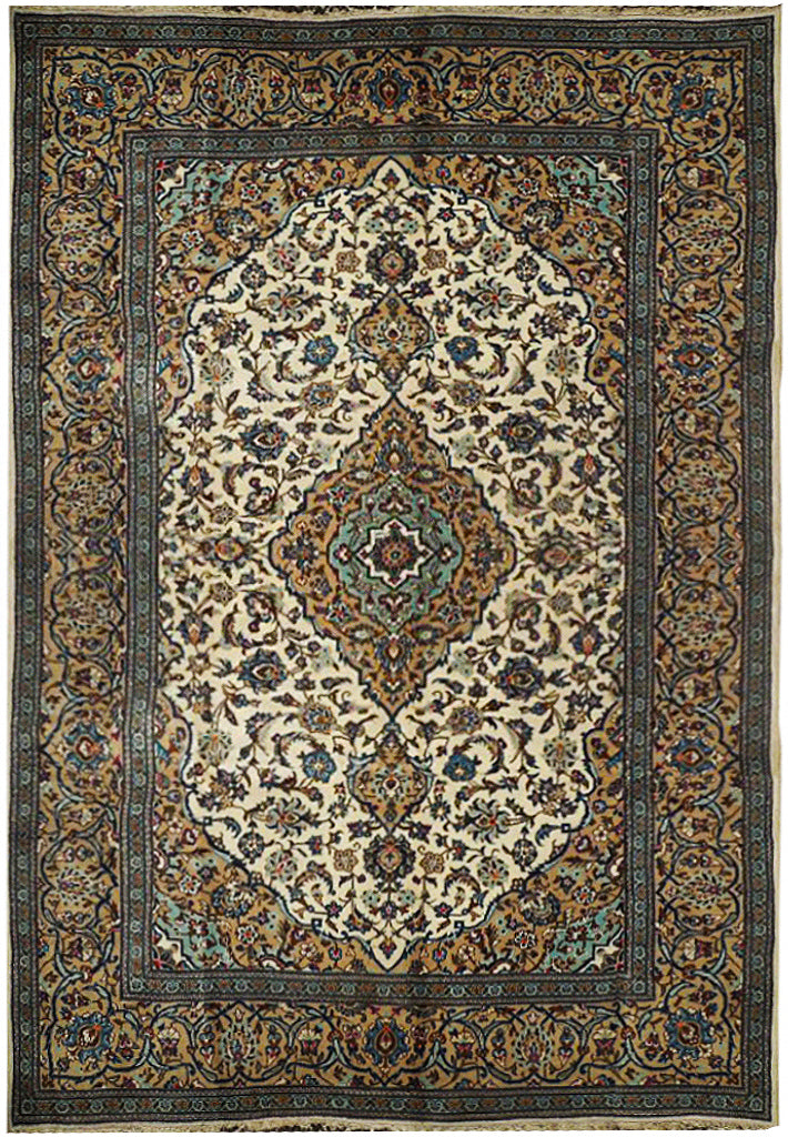 6.6 x 10 Ivory Semi-Antique Persian Kashan Rug 73913