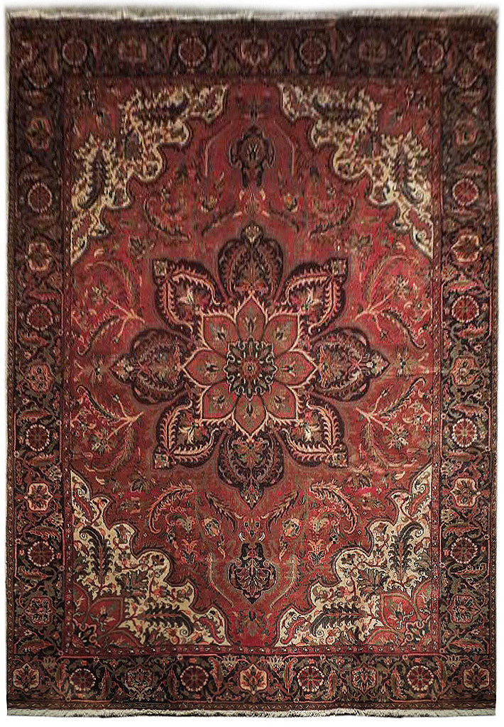 9.4 x 12.3 Salmon Semi-Antique Persian Heriz Rug 73929