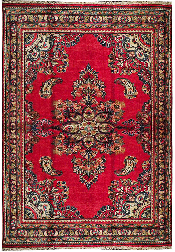 5.3 x 6.9 Red Semi Antique Persian Sarouk Rug 73943