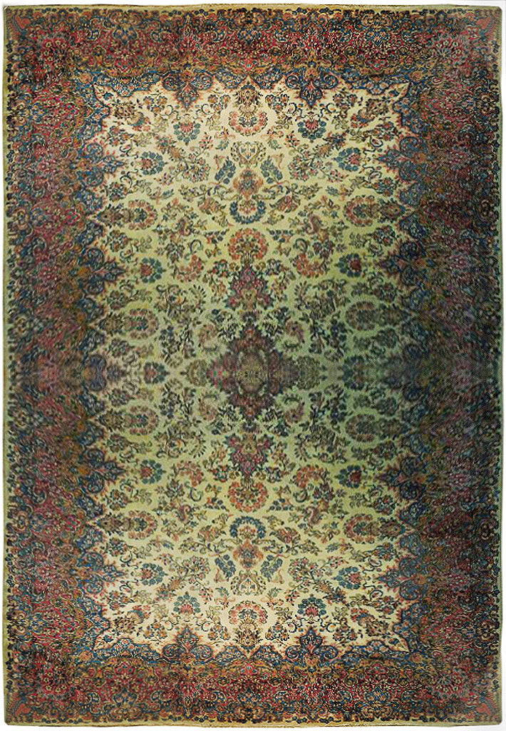 9.7 x 19 Ivory Antique Large Persian Lavar Kerman Rug 73995