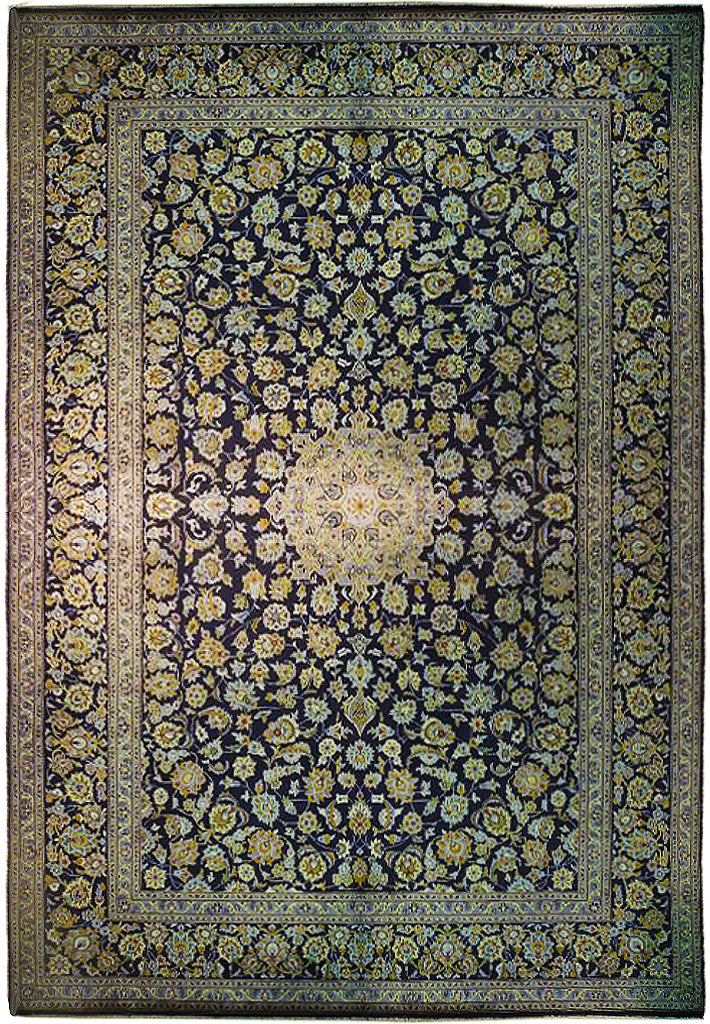 10' x 13' Navy Blue Semi-Antique Persian Isfahan Rug 74413