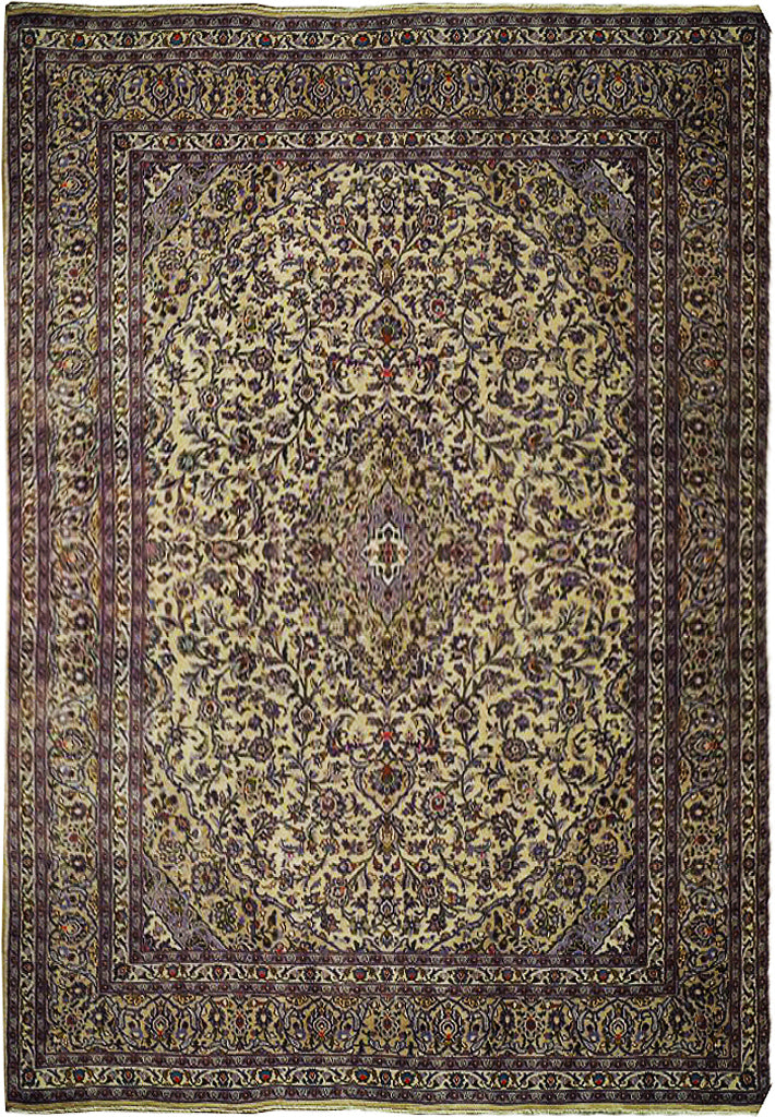 9.4 x 12.8 Ivory Semi-Antique Persian Kashan Ivory Rug 74441
