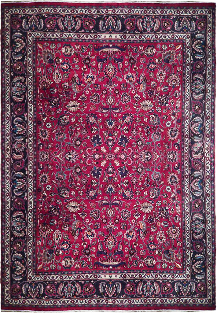 9.4 x 12.8 Burgundy Persian All Over Pattern Mashad Rug 74462