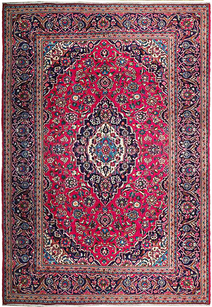 8.2 x 11.7 Semi-Antique Persian Kashan Rug RED BLUE 74552