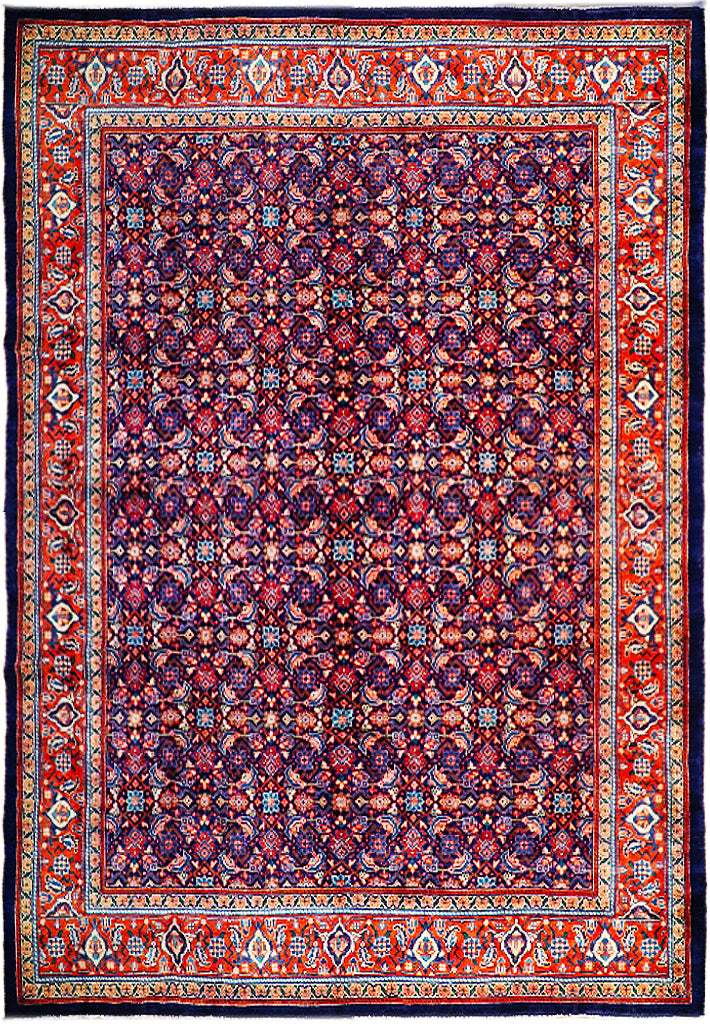 9.2 x 12.10 Navy blue Semi Antique Persian Tabriz Herati Mahal Rug 74577