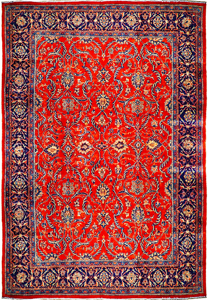 9.4 x 12.11 Tomato Red Worn Semi Antique Shah Abbasi Tabriz Rug 74685