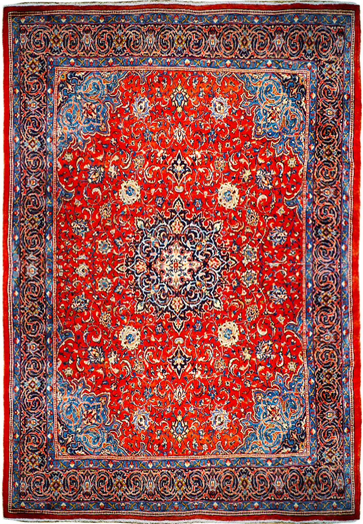9.9 x 13.3 Red Orange Quality Semi Antique Persian Sarouk Rug 74728