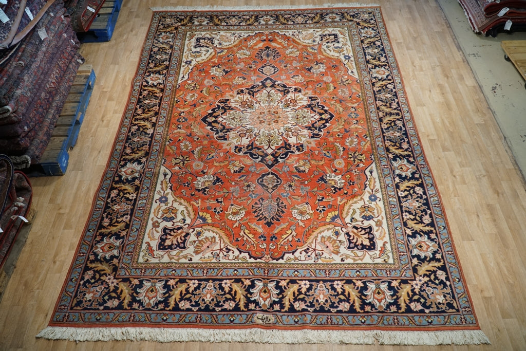 8.2 x 12 Orange red Persian Tabriz Rug Pre- Owned 74754