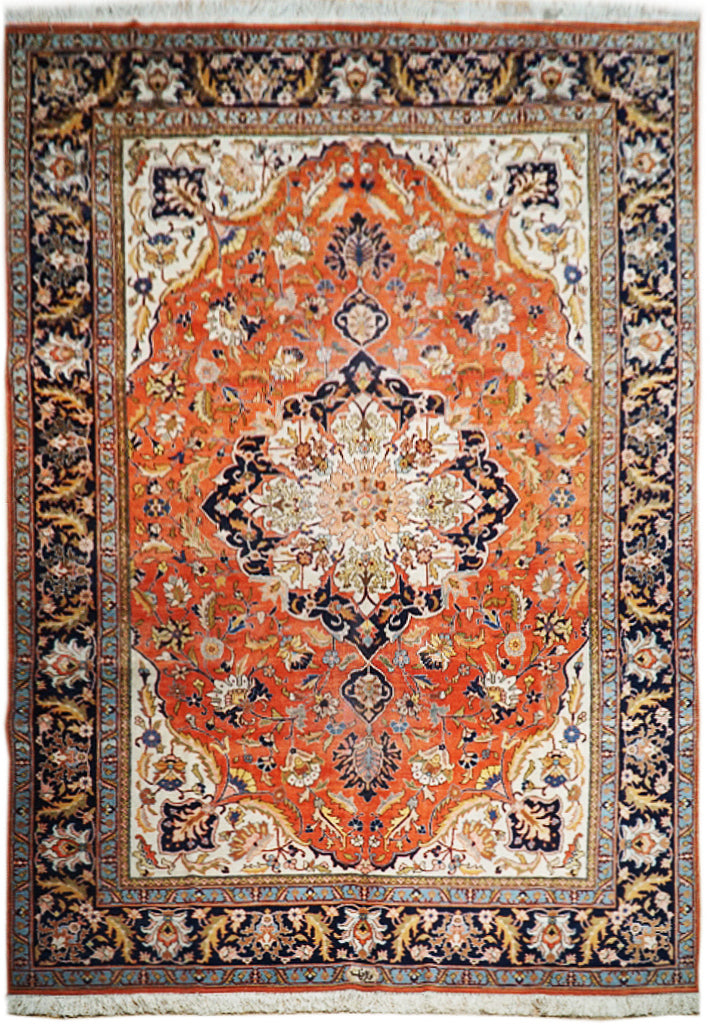 8.2 x 12 Orange red Persian Tabriz Rug Pre- Owned 74754