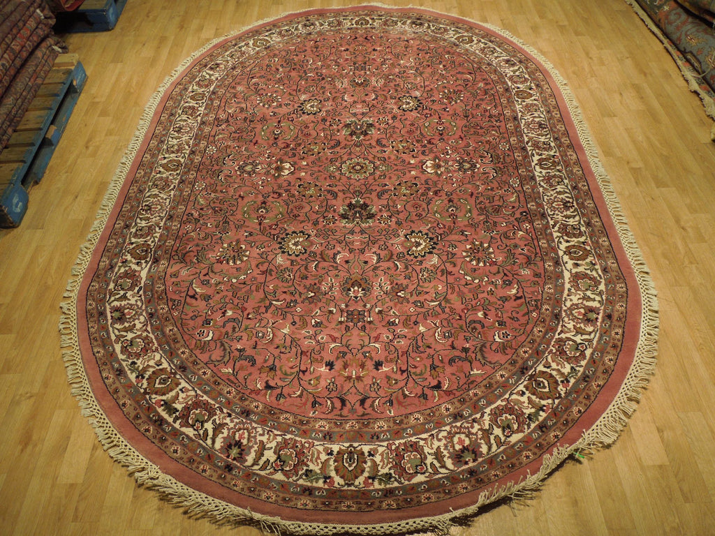 7.11 x 10.7 Red Traditional Oval Round Sarouk Rug 74902