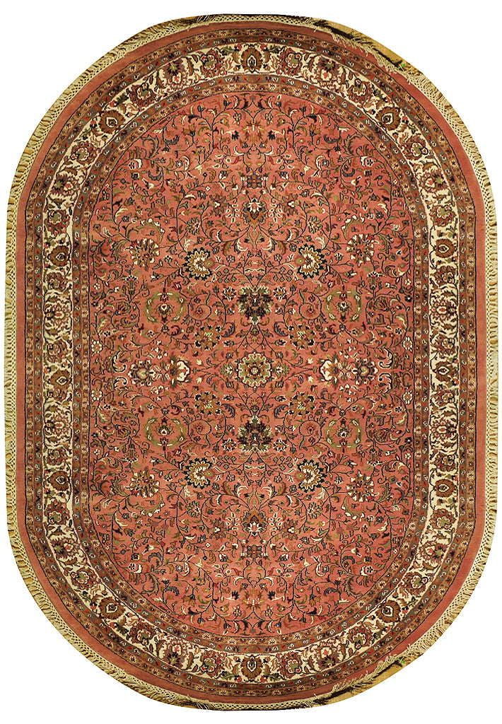 7.11 x 10.7 Red Traditional Oval Round Sarouk Rug 74902
