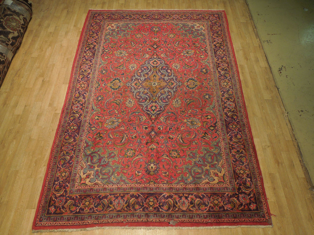 6.3 x 9.9 Salmon Semi-Antique Persian Malat Rug 74946