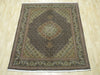 Load image into Gallery viewer, 5 x 6.4 Black Wool &amp; Silk Fine Quality Persian Tabriz Mahi Rug 74984