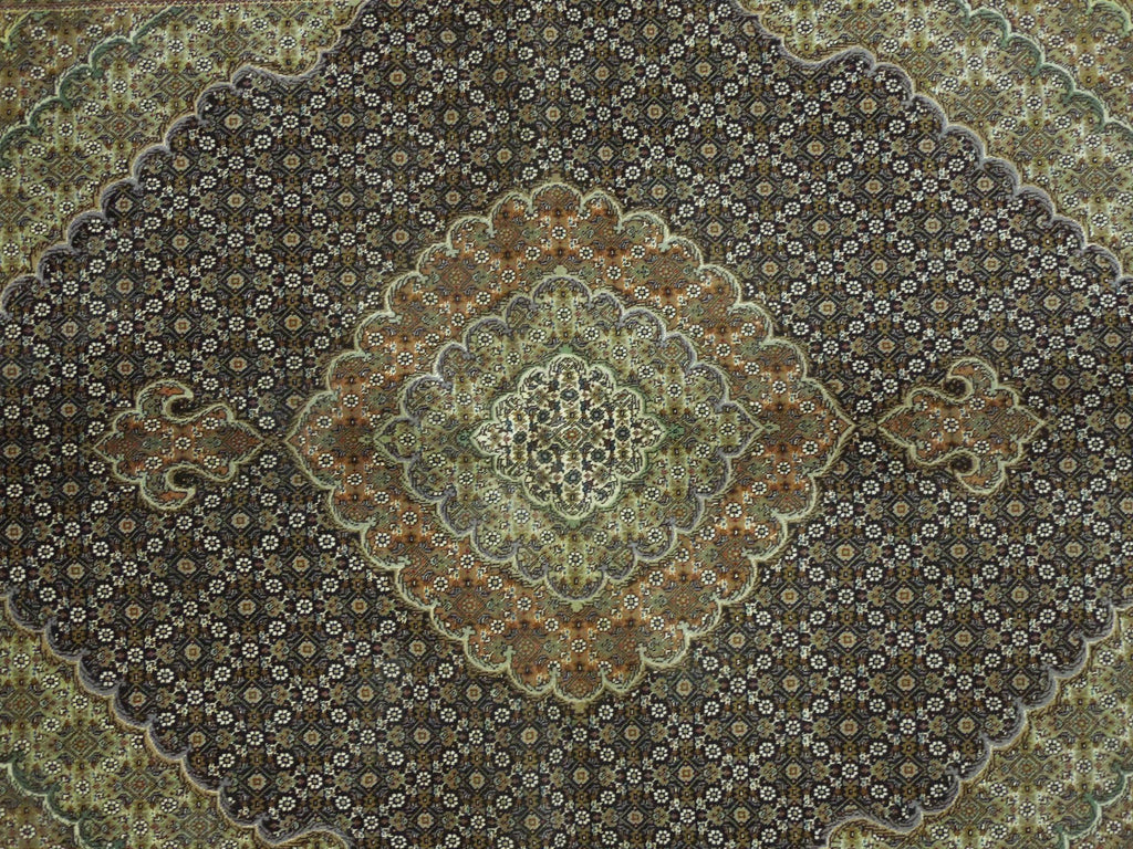 5 x 6.4 Black Wool & Silk Fine Quality Persian Tabriz Mahi Rug 74984