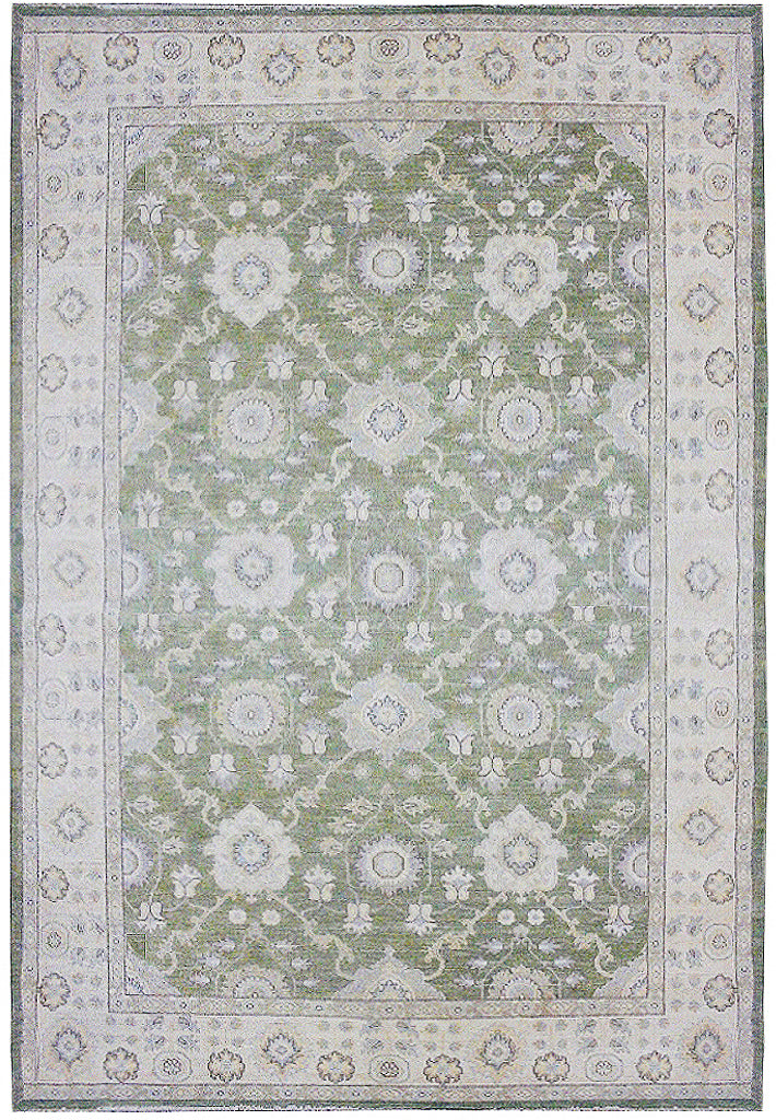 9 x 6.4 Light Sage Green Vegetable Dyed Ziglar Chobi Peshawar Rug 75506