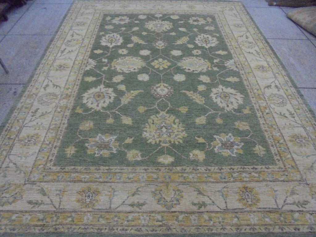 8.6 x 11.1 Green Vegetable Dyed Ziglar Chobi Peshawar Rug 75511