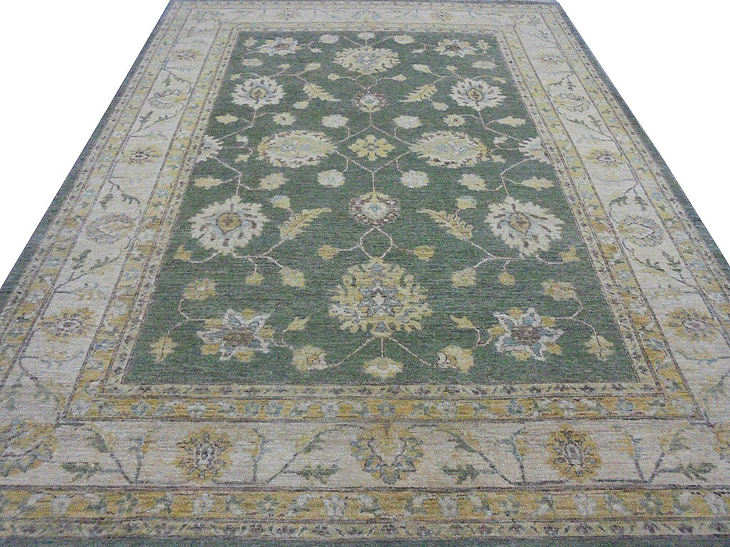 8.6 x 11.1 Green Vegetable Dyed Ziglar Chobi Peshawar Rug 75511