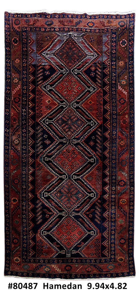 4.10 x 9.11 Plum Red Persian Hamadan Rug 80487