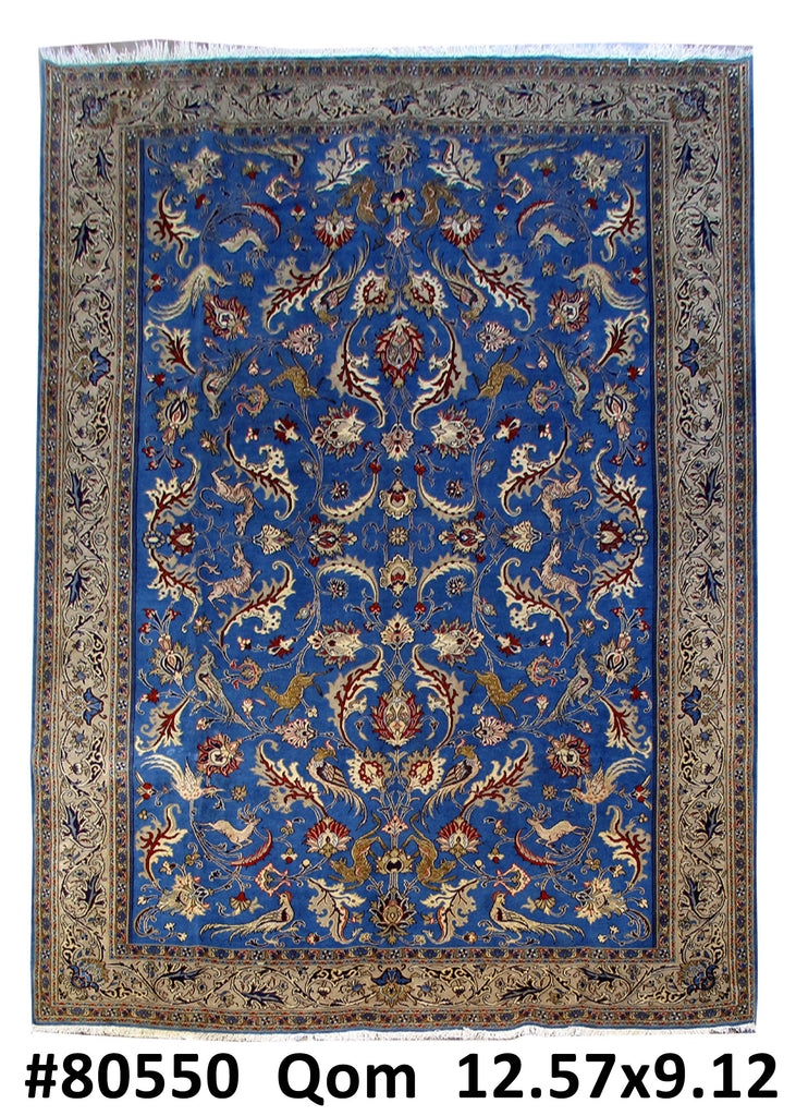 9.2 x 12.7 Blue Persian Qum Rug 80550