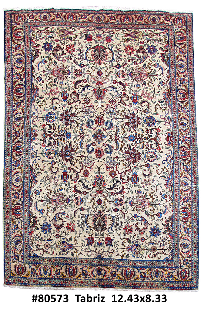 8.4 x 12.5 Persian Tabriz Rug IVORY ALL OVER PATTERN 80573