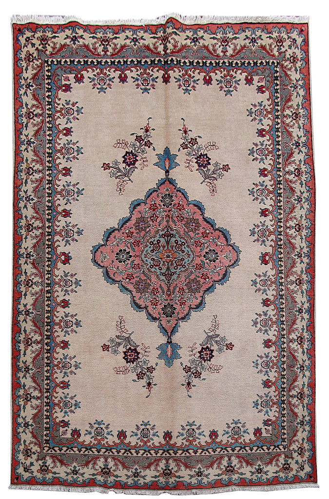 7 x 10.11 Ivory Persian Tabriz Rug 80653