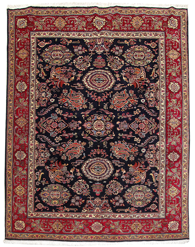 8.5 x 11.2 Persian Tabriz Sarouk Rug NAVY BLUE # 80656
