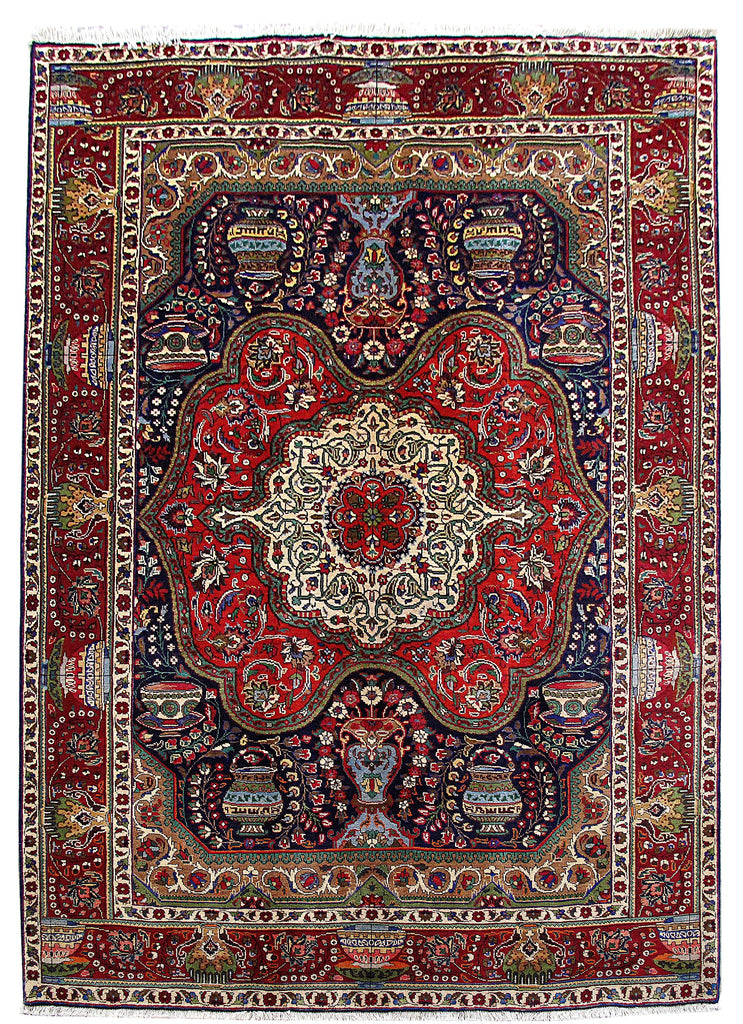 7' x 10' Red Persian Tabriz Rug 80663