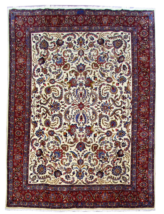 10x13 Authentic Hand Knotted Persian IVORY ALL OVER Mashad Rug - Iran - bestrugplace