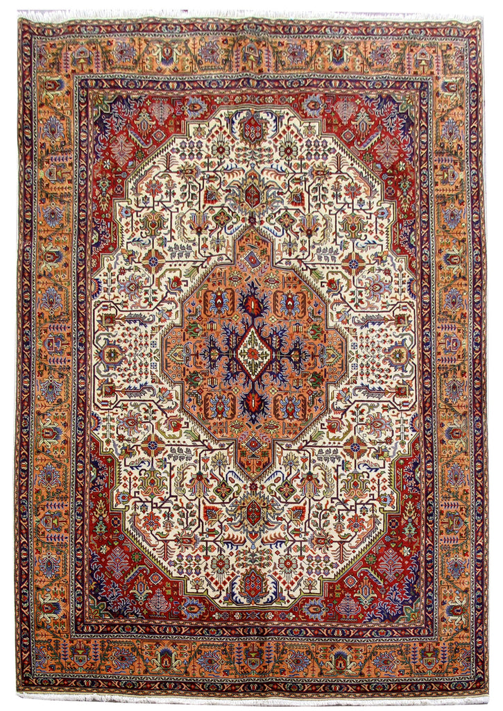 8' x 12' Ivory Persian Tabriz Rug 80691