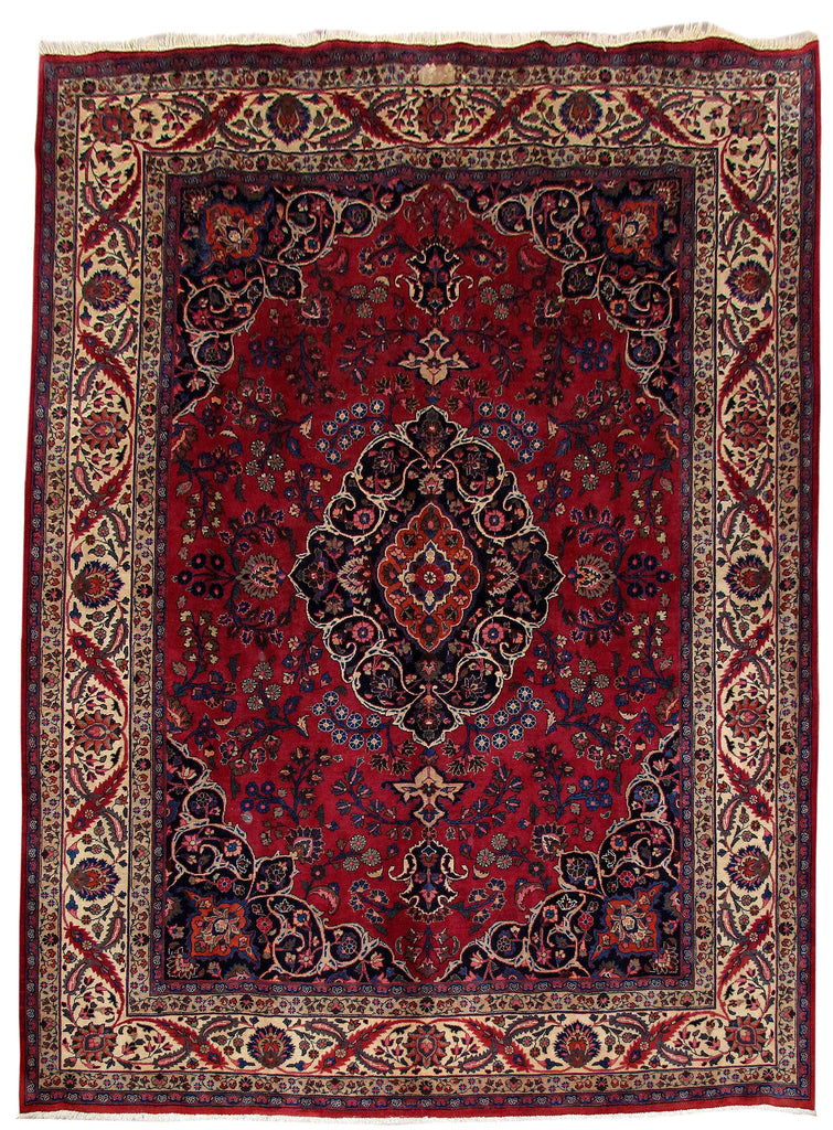 8.4 x 11.5 Wine Red Persian Mashad Rug 80810