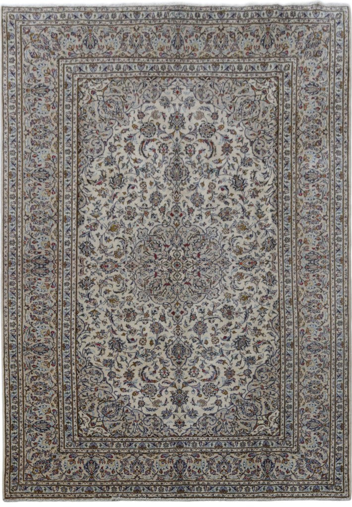 8.2 x 11.8 Ivory Persian Signed Kashan Rug 81139