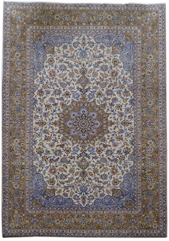 9.3 x 13.2 Blue Persian Signed Kashan Rug - Iran