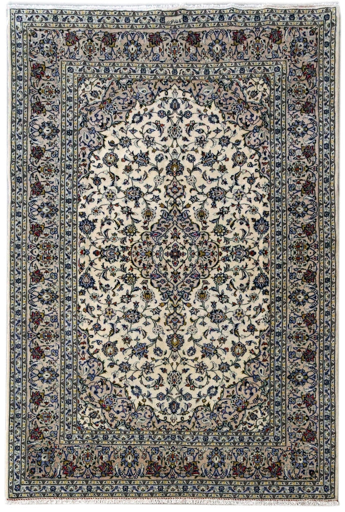 6.7 x 9.10 Ivory Persian Kashan Rug SIGNED 81244