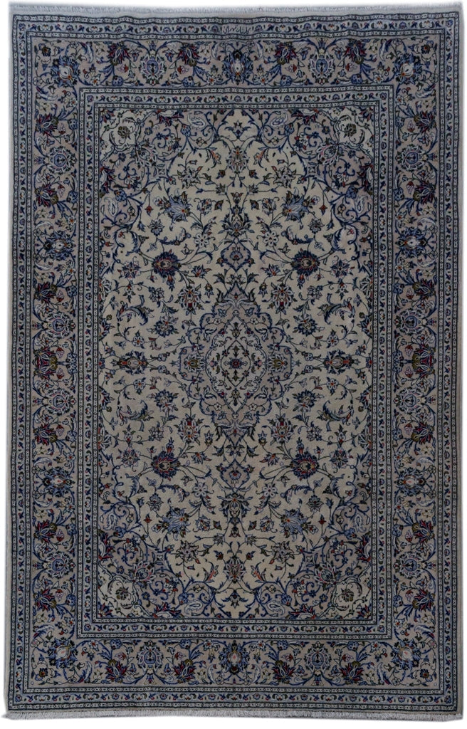 6.7 x 10.2 SIGNED Ivory Persian Kashan Rug 81246