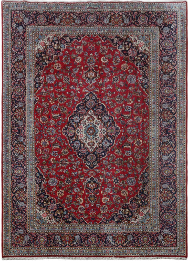 8.2 x 11.4 Red Persian Signed Kashan Rug 81391