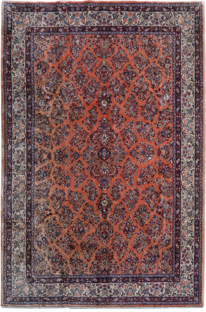 6.9 x 10.2 Orange Salmon Persian Sarouk Rug 81821