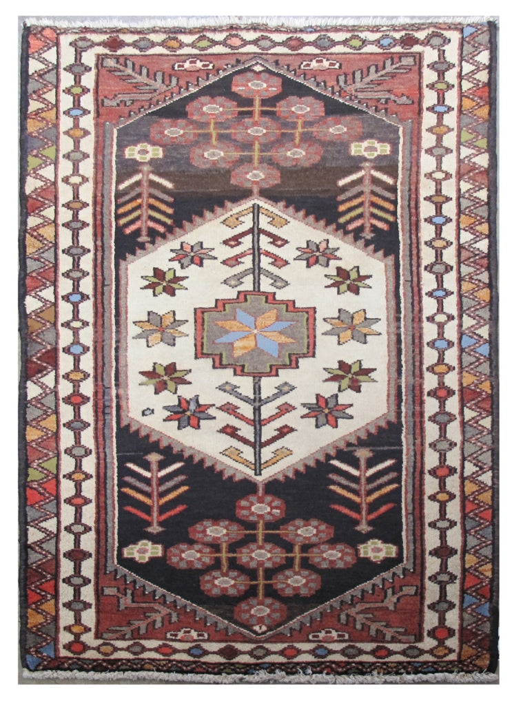 4.8 x 5.11 Dark Brown Persian Hamadan Rug 81924