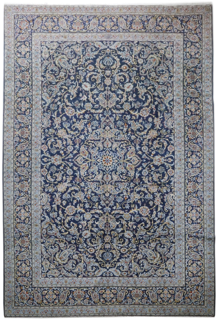 9' x 13' Navy Blue Persian Signed Kashan Rug 82202