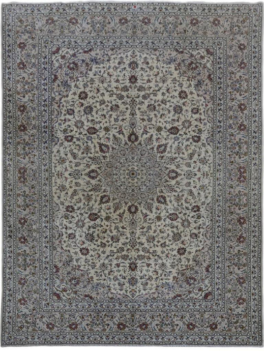 SIGNED 10x13 Ivory Persian Kashan Rug PERFECT - 82253Iran - bestrugplace