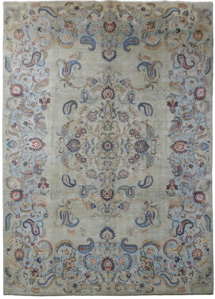 9.4 x 12.10 Greenish Grey Persian Signed Kashan Rug 82261