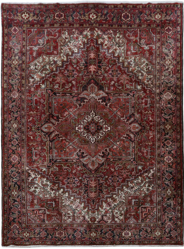7.11 x 11.4 Coral Red Persian Heriz Rug 82272