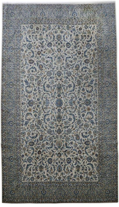 IVORY BLUE 11x18 Authentic Persian Signed Kashan Perfect quality Rug - Iran 82295 - bestrugplace